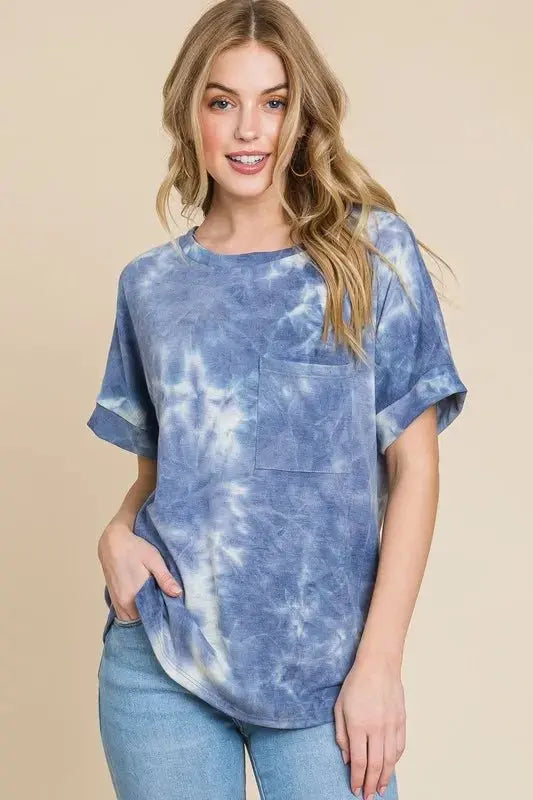 BOMBOM Tie-Dye Round Neck Short Sleeve T-Shirt for Women - Love Salve